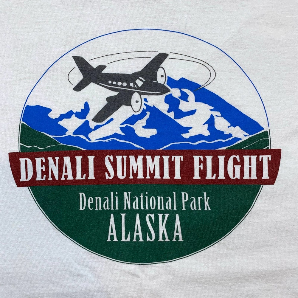 Vintage 90s Alaskan Denali Summit Flight Alaska T-Shirt by Jerzees- M